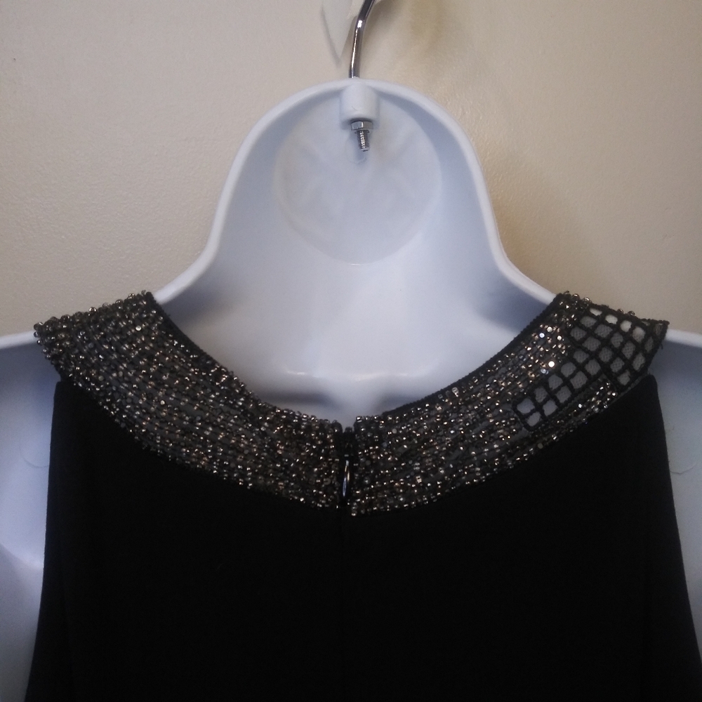 David Meister Black Beaded Collar, Ruched Waist Evening Gown - Picture 8 of 13